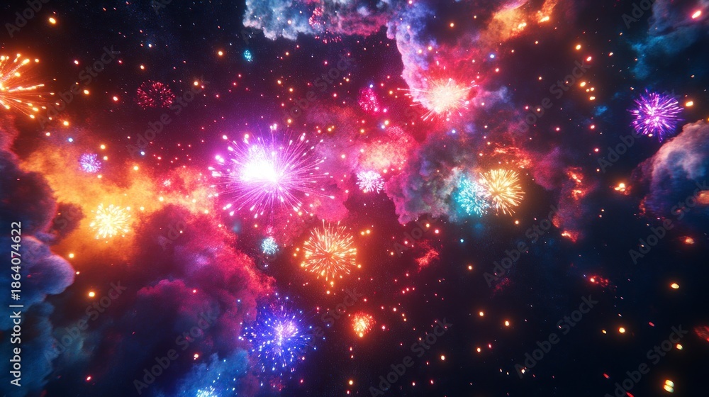 Fototapeta premium Colorful abstract artwork of stars and celestial explosions in space