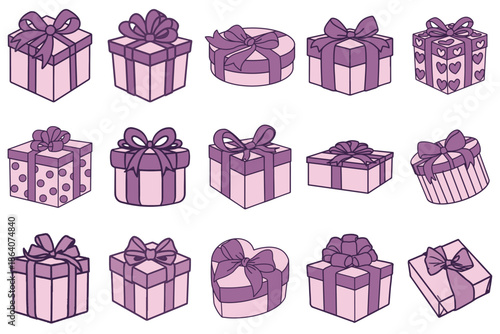 A delightful assortment of purple and pink gift boxes for special occasions and celebrations