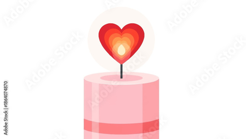 Heart-shaped candle on pink pillar, romantic and minimalist design