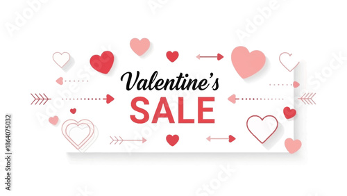 Valentine's Day Sale Banner with Red and Pink Hearts