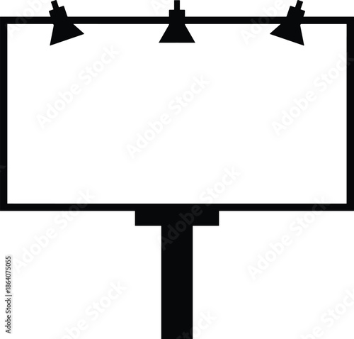 Blank outdoor billboard silhouette with spotlights illustration for advertising, marketing promotion, signage mockup, and commercial display design concept vector icon.Web