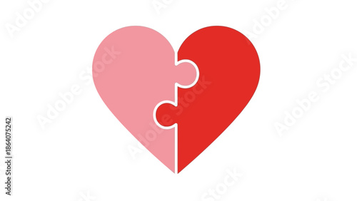 Two interlocking heart-shaped puzzle pieces in pink and red