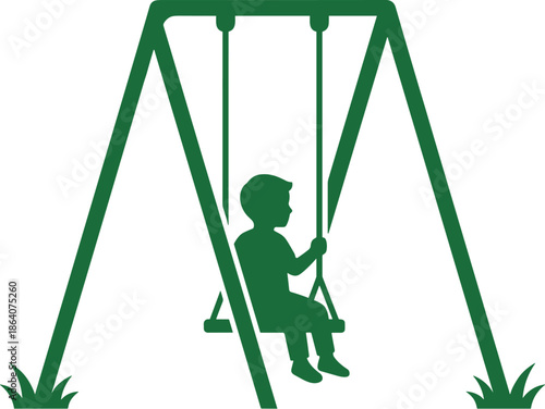 Child on playground swing silhouette illustration representing outdoor play, childhood joy, park recreation activity, and family leisure concept vector design.Web
