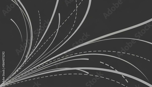 An abstract design of curved lines on a dark gray background viewed from a straightforward perspective
