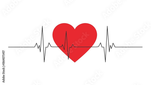 Red heart with ECG line on white background symbolizing health and love