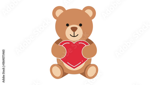 Cute teddy bear holding a heart symbol on white background