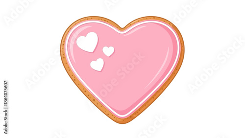 Cute pink heart-shaped cookie with white icing details