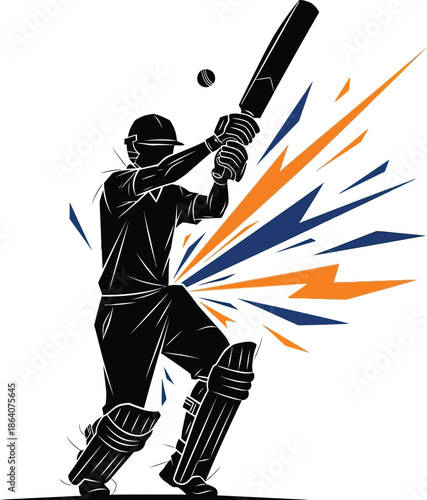 Cricket player hitting ball, isolated on transparent background