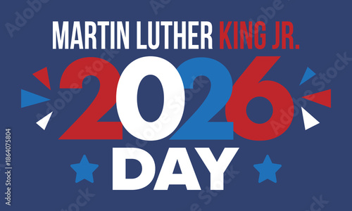 Martin Luther King, Jr. Day. Celebrated annual in United States in January, federal holiday. African American Rights Fighter. Patriotic american elements. Poster, card, banner, background. Vector