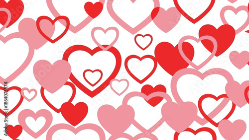 Seamless Pattern of Red and Pink Hearts on White Background