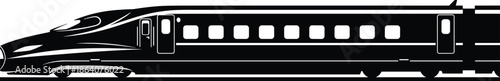 High speed bullet train silhouette vector illustration, modern electric railway transport, sleek passenger rail vehicle side view, black and white isolated design