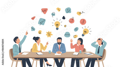 Dynamic team collaboration in a modern office meeting, fostering new ideas and innovative solutions through engaging discussion and strategic brainstorming