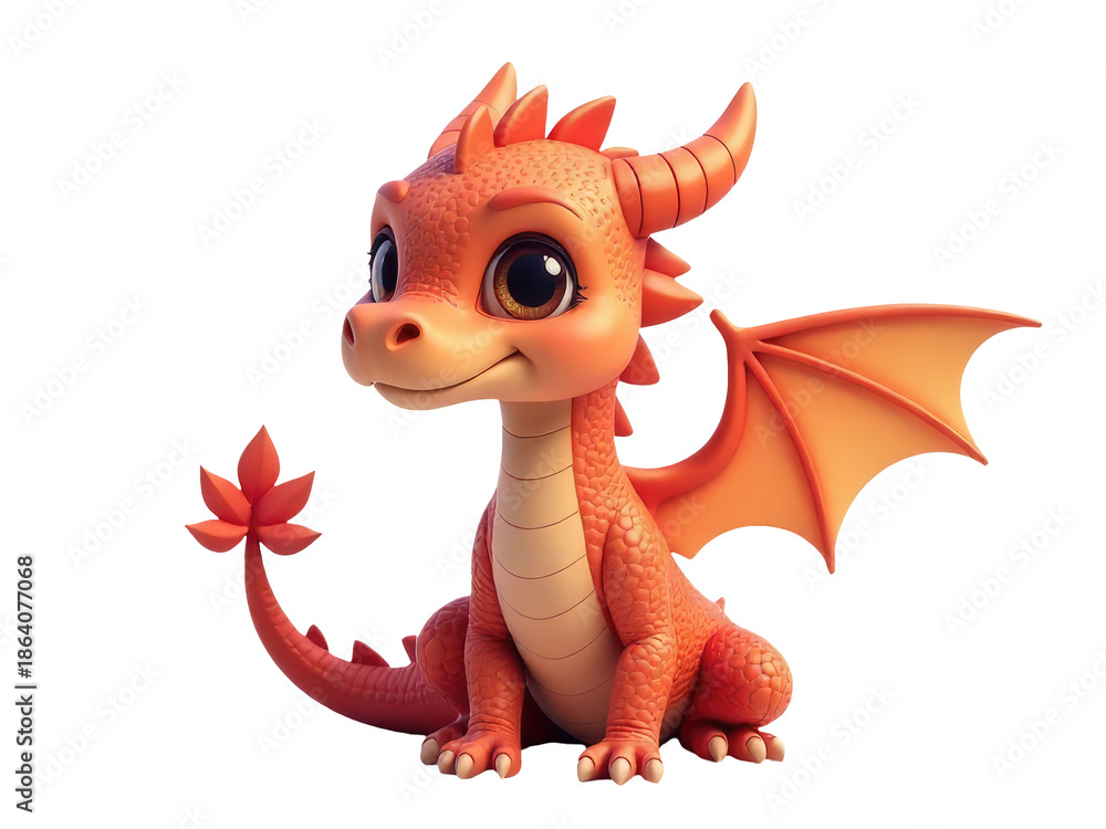 Fototapeta premium A small toy dragon sitting on a white surface, perfect for illustrations and designs