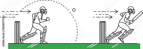 Cricket players in action isolated on transparent background