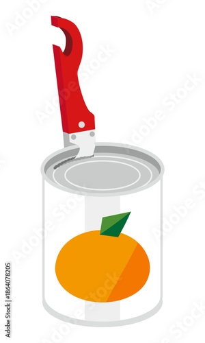 缶切りでみかんの缶詰を開けるイラスト