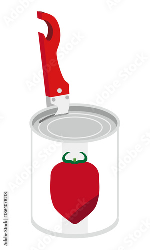 缶切りでホールトマトの缶詰を開けるイラスト