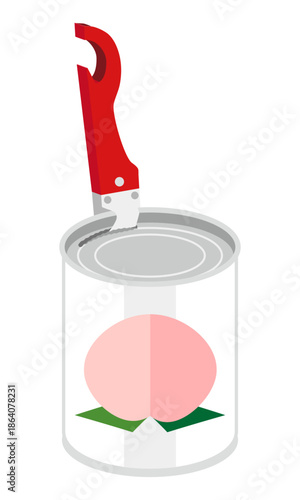 缶切りで白桃の缶詰を開けるイラスト
