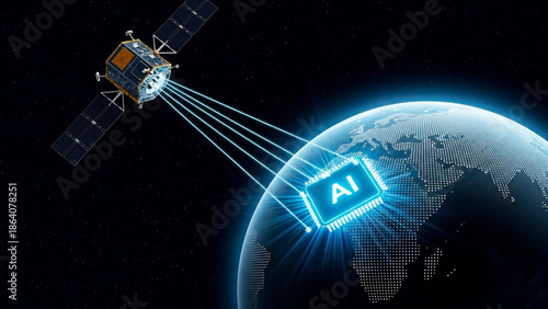 A satellite orbiting Earth with AI technology