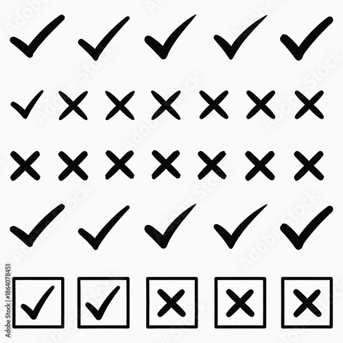 Checkmarks and crosses on isolated transparent background