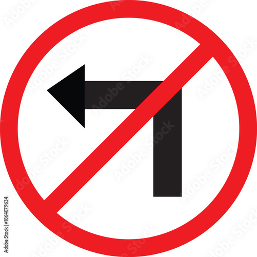 A red circular prohibition sign with a black arrow indicating a left turn, crossed out by a red diagonal line, signifying 'No Left Turn'.