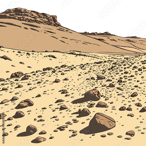 Desert plateau with scattered stones realistic rocky terrain