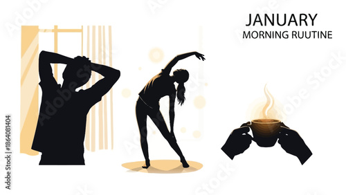 January morning routine with yoga and coffee