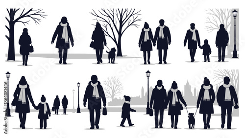 People walking in the park during winter season