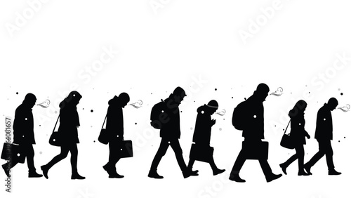 People walking while using mobile phone silhouette
