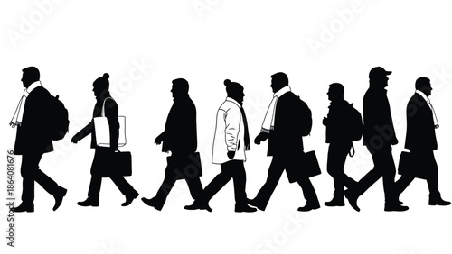 Group of business people walking in a line