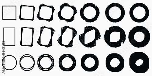 Black and white shapes isolated on transparent background