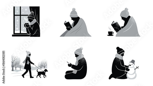 Woman enjoying winter activities alone with dog