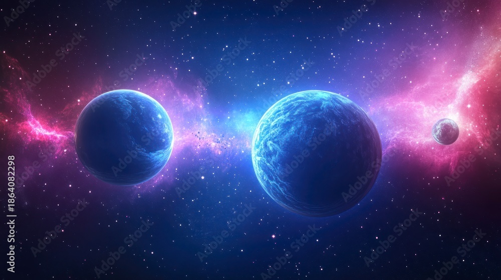 Obraz premium Cosmic planets and nebulae in a spectacular space illustration