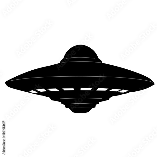 UFO Spaceship in Black Silhouette for Sci Fi Illustration