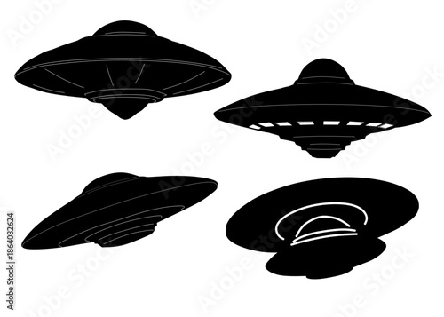 UFO Spaceship in Black Silhouette for Sci Fi Concept