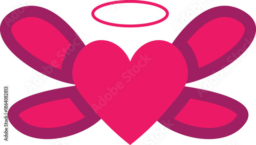 Pink Heart with Angel Wings and Halo Symbol for Love and Protection