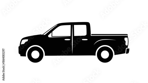 Pickup truck silhouette icon, 4x4 off-road vehicle side view.