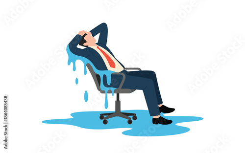 Businessman melting in office chair stress relief