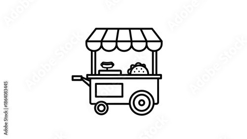 Food stall line icon, street food cart symbol.