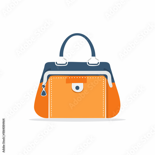 Fashionable Handbag Design in Blue and Orange Colors Elegant Accessory for Women Flat Vector Icon Style