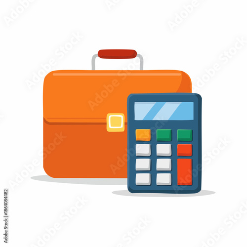 Business briefcase icon and calculator, financial analysis, data calculations, budgeting concept, accounting tools, and vector illustration