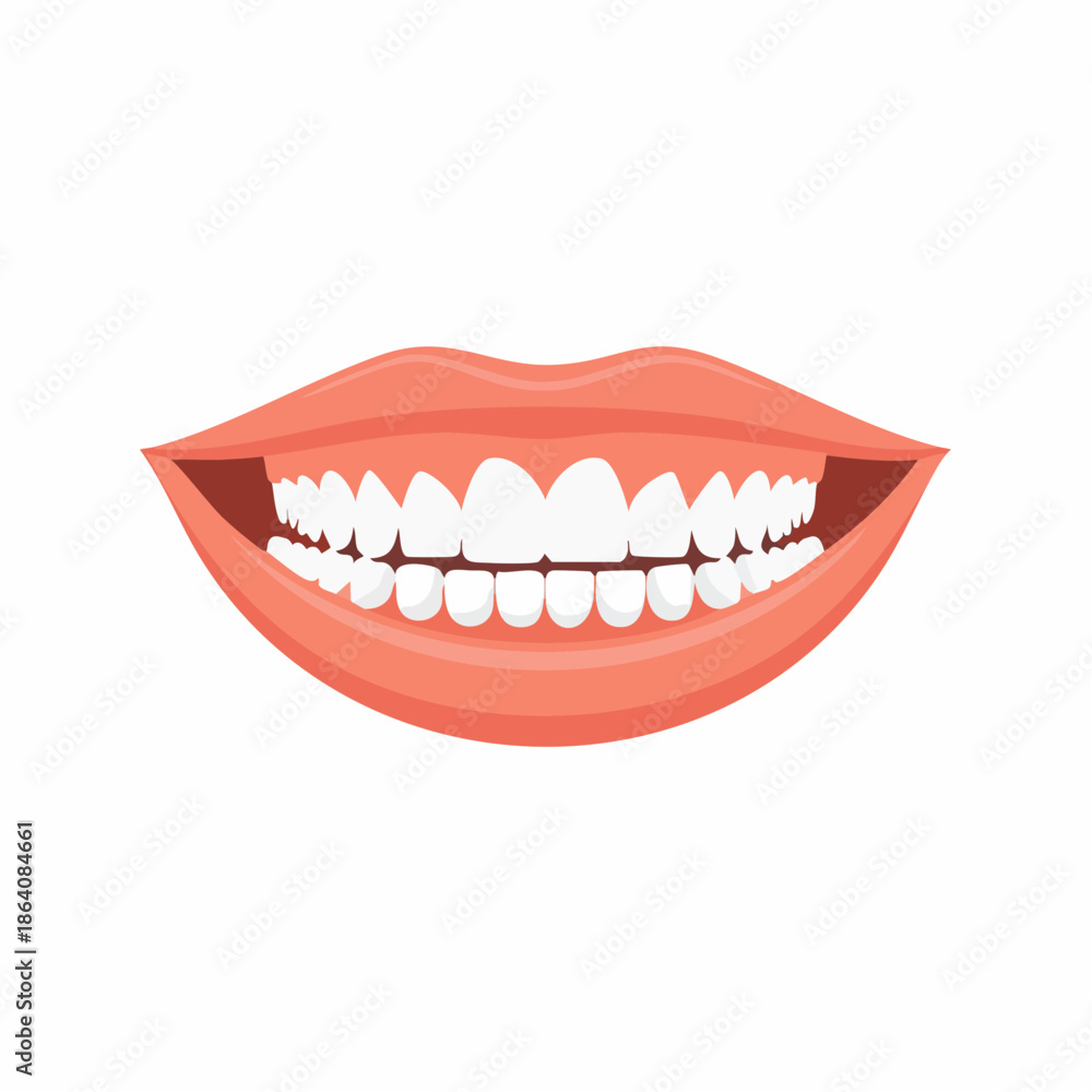 Naklejka premium Open smile with white teeth and red lips showcases dental health, hygiene, and aesthetic beauty for healthcare concepts