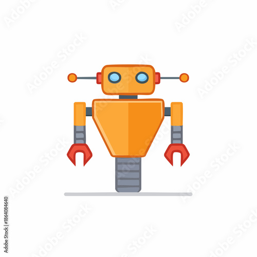 Isolated orange robot cartoon illustration for science fiction design or futuristic technology themes on clean white