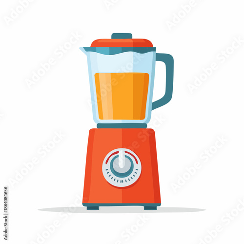 Red Blender with Orange Liquid Inside Illustration for Healthy Drink Preparation