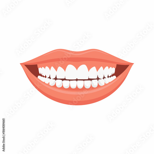 Open smile with white teeth and red lips showcases dental health, hygiene, and aesthetic beauty for healthcare concepts