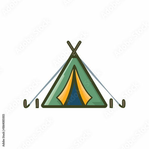 Illustration of Camping Tent with Triangular Shape and Supporting Ropes for Outdoor Adventure and Recreational Activities