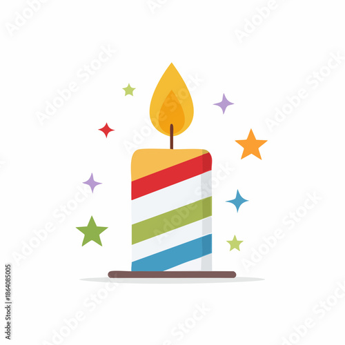 Festive Striped Candle Illustration with Decorative Stars for Celebration Themes