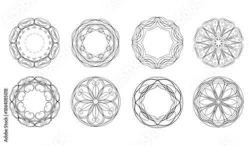 Modern hand drawn circular ornament vector set for wedding invitations