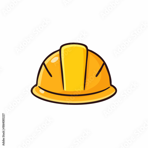 A vibrant yellow hard hat illustration, designed for construction site safety and worker protection gear icon