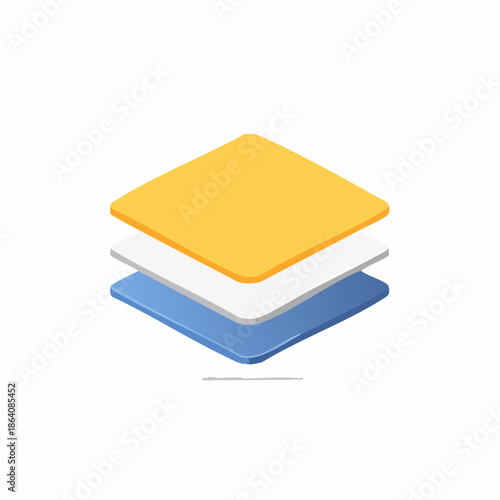 Isometric Stacked Squares in Yellow, White, and Blue Representing Layers and Depth in an Abstract Composition