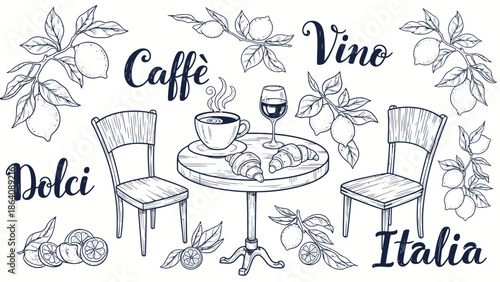 Cafe Coffee Doodle Illustration Set – Hand Drawn Coffee Shop Vector Collection